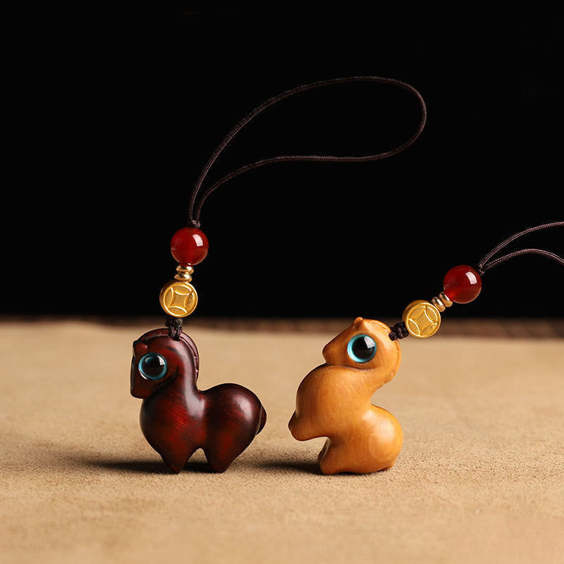 Year of the Horse Small Leaf Red Sandalwood Calm Key Chain Phone Hanging Decoration