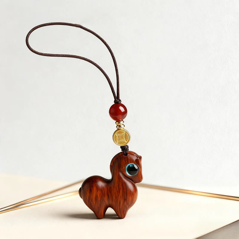 Year of the Horse Small Leaf Red Sandalwood Calm Key Chain Phone Hanging Decoration