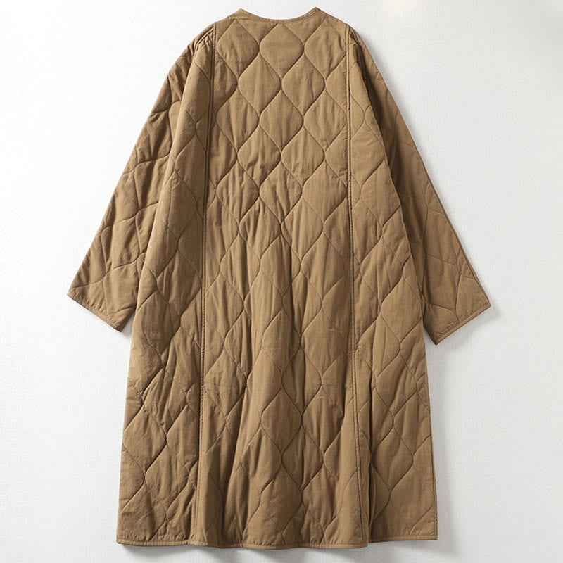 Plain Buttons V-Neck Long Sleeve Women's Cotton Coat With Pockets