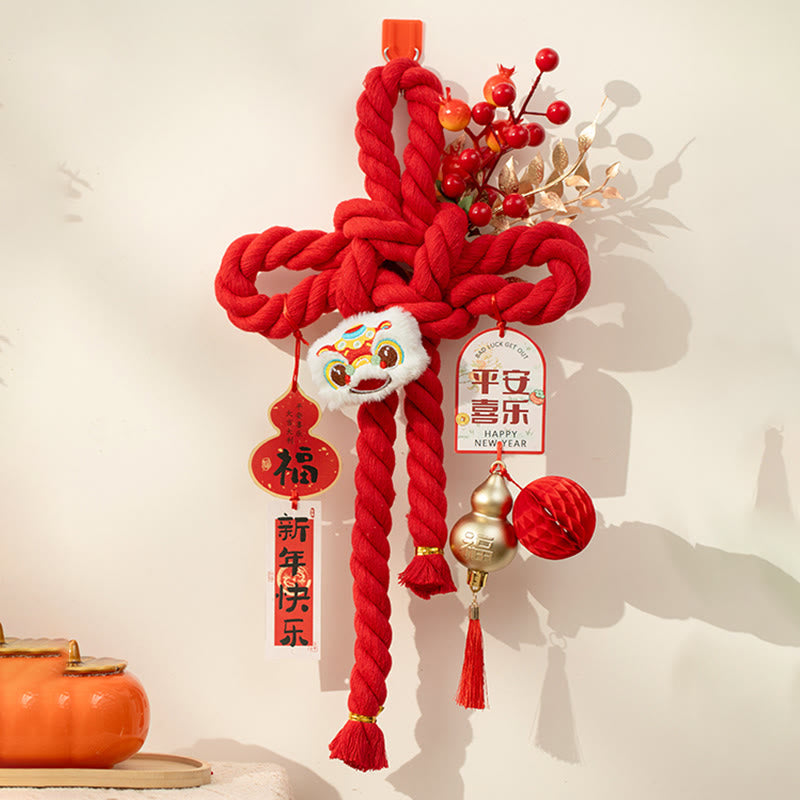 Year of the Horse Dancing Lion Fu Character Chinese Knotting Fortune Decoration