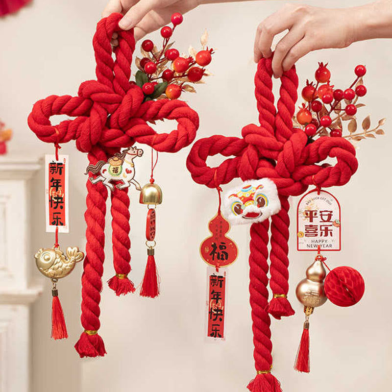 Year of the Horse Dancing Lion Fu Character Chinese Knotting Fortune Decoration