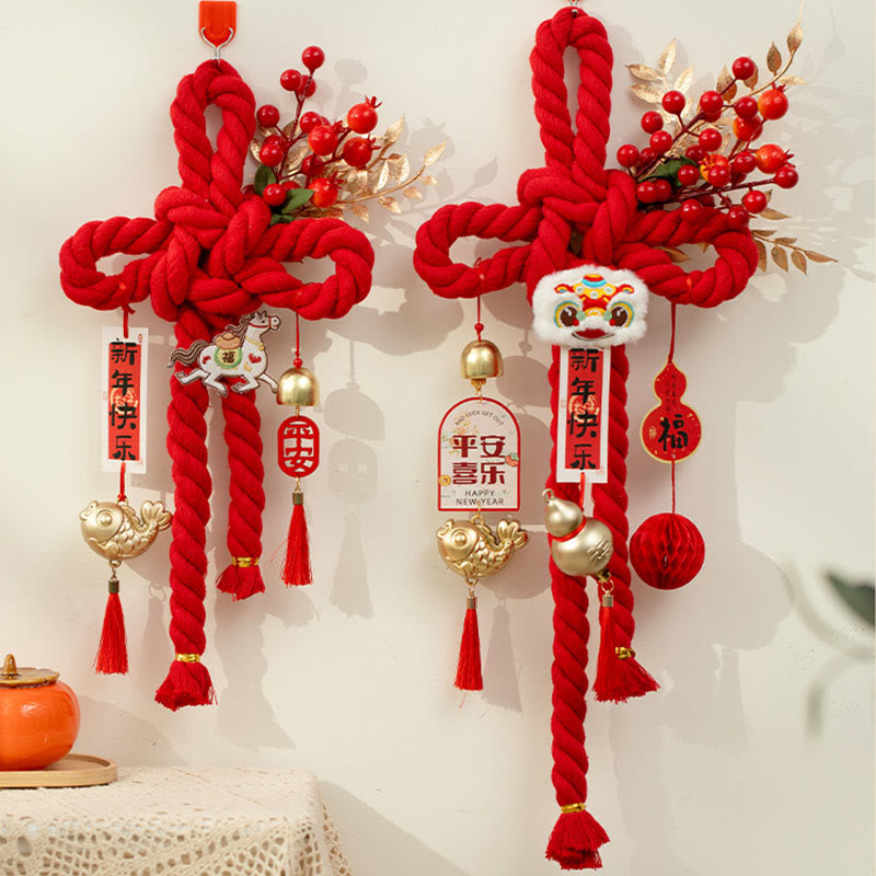 Year of the Horse Dancing Lion Fu Character Chinese Knotting Fortune Decoration