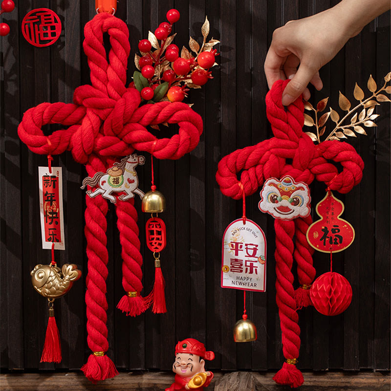 Year of the Horse Dancing Lion Fu Character Chinese Knotting Fortune Decoration