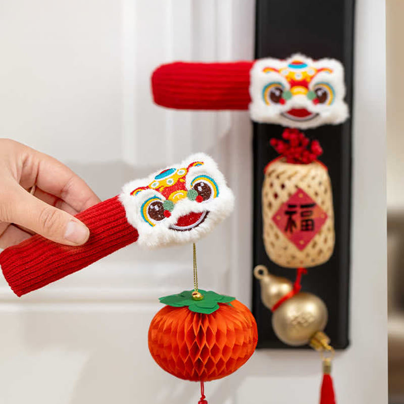 Year of the Horse Dancing Lion Fu Character Door Handle Blessing Decoration