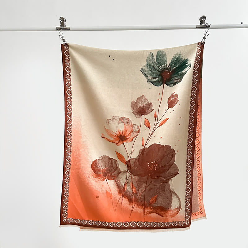 Winter Ink Painting Lotus Flowers Leaves Pattern Soft Scarf Shawl