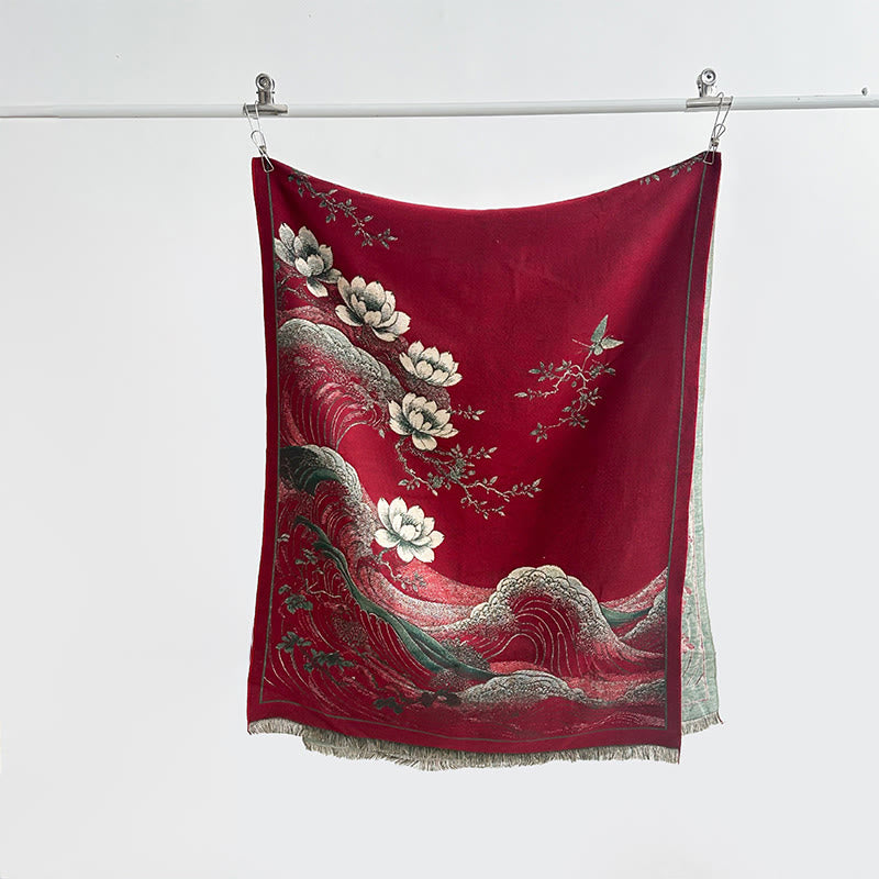 Tactile Knit Lotus Wave Meditation Tibetan Shawl Wrap
