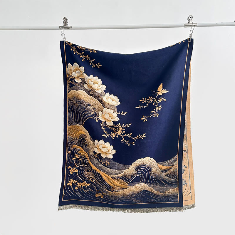 Tactile Knit Lotus Wave Meditation Tibetan Shawl Wrap