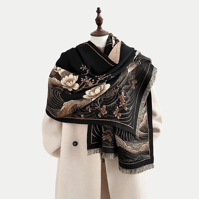 Tactile Knit Lotus Wave Meditation Tibetan Shawl Wrap