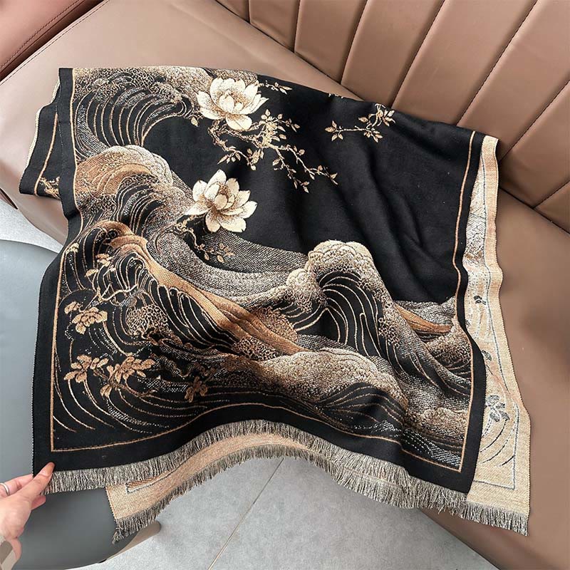 Tactile Knit Lotus Wave Meditation Tibetan Shawl Wrap