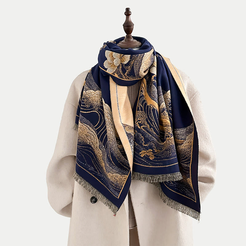 Tactile Knit Lotus Wave Meditation Tibetan Shawl Wrap