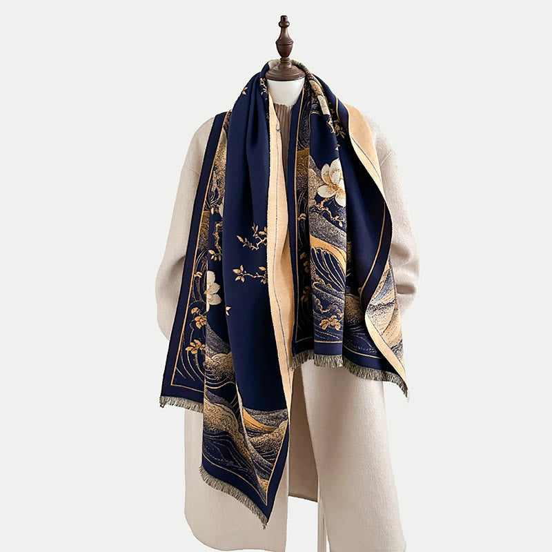 Tactile Knit Lotus Wave Meditation Tibetan Shawl Wrap