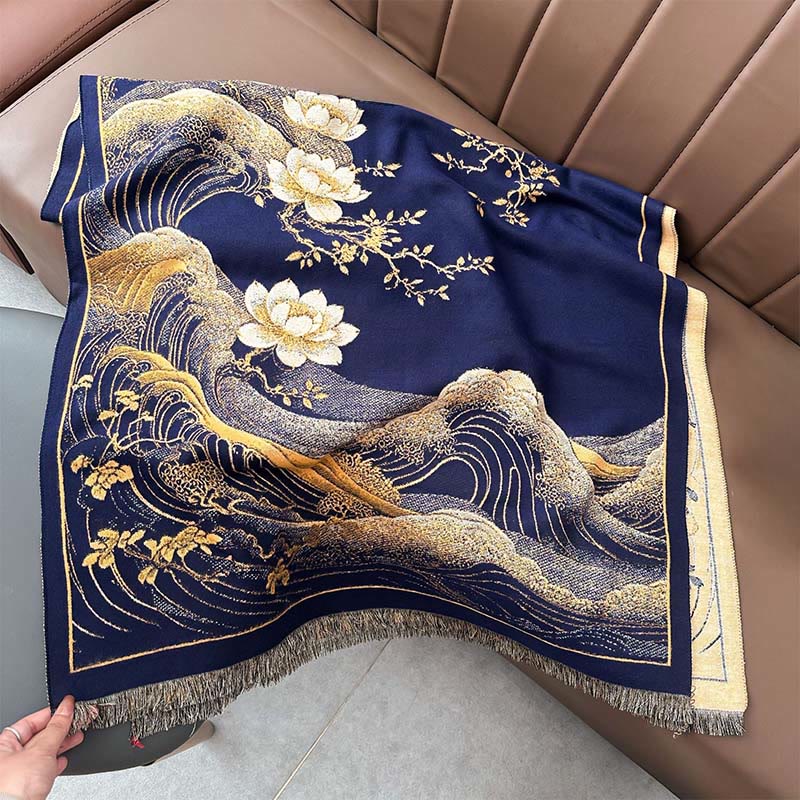 Tactile Knit Lotus Wave Meditation Tibetan Shawl Wrap