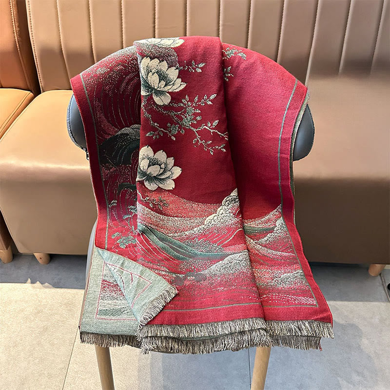 Tactile Knit Lotus Wave Meditation Tibetan Shawl Wrap