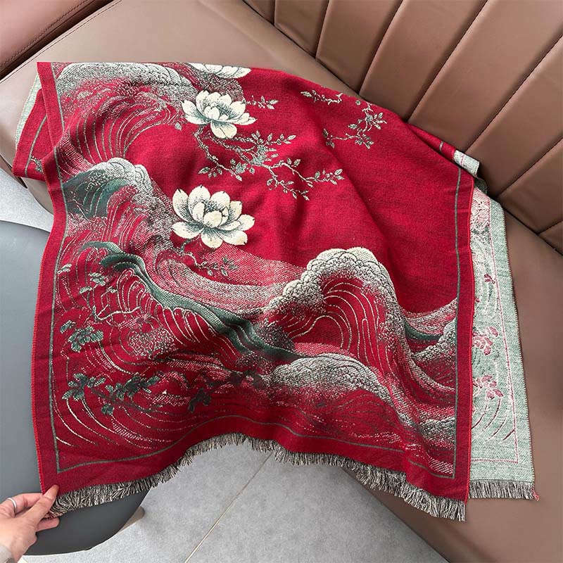 Tactile Knit Lotus Wave Meditation Tibetan Shawl Wrap