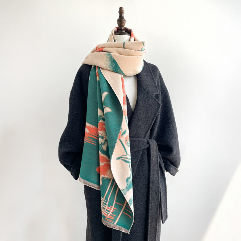 Fine-Knit Lotus and Koi Motif Mindful Meditation Tibetan Shawl