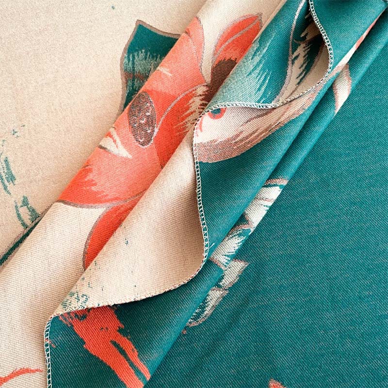 Fine-Knit Lotus and Koi Motif Mindful Meditation Tibetan Shawl