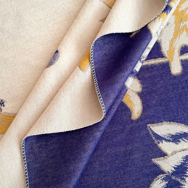 Fine-Knit Lotus and Koi Motif Mindful Meditation Tibetan Shawl