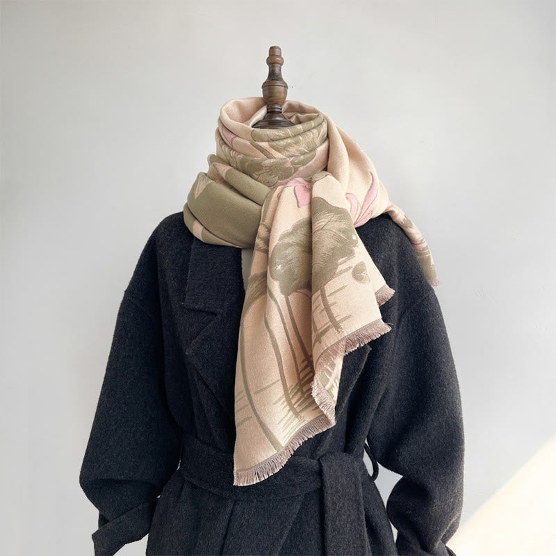 Fine-Knit Lotus and Koi Motif Mindful Meditation Tibetan Shawl