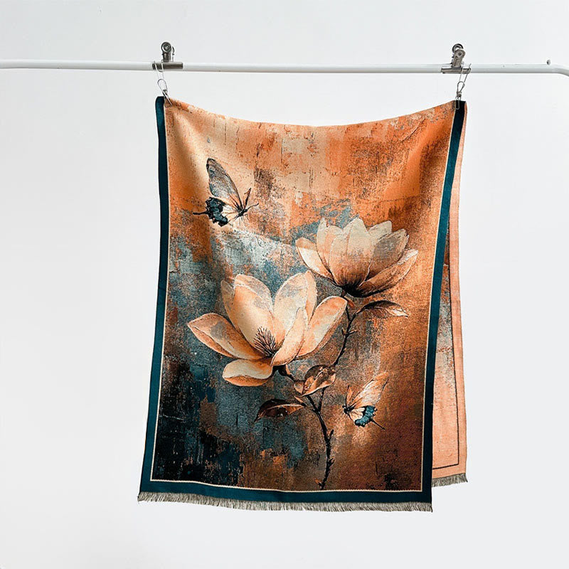 Winter Magnolia Butterfly Pattern Soft Scarf Shawl