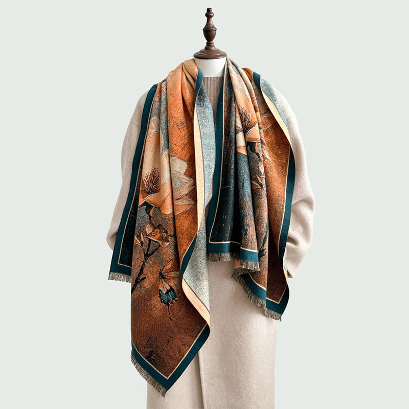 Winter Magnolia Butterfly Pattern Soft Scarf Shawl