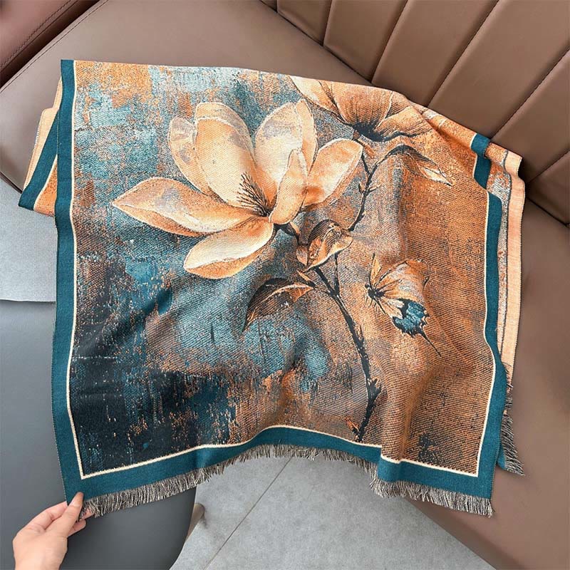 Winter Magnolia Butterfly Pattern Soft Scarf Shawl