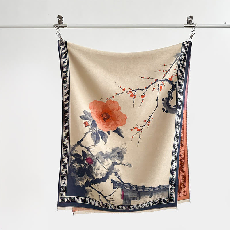 Tactile Knit Tibetan Ink Painting Meditation Shawl Wrap