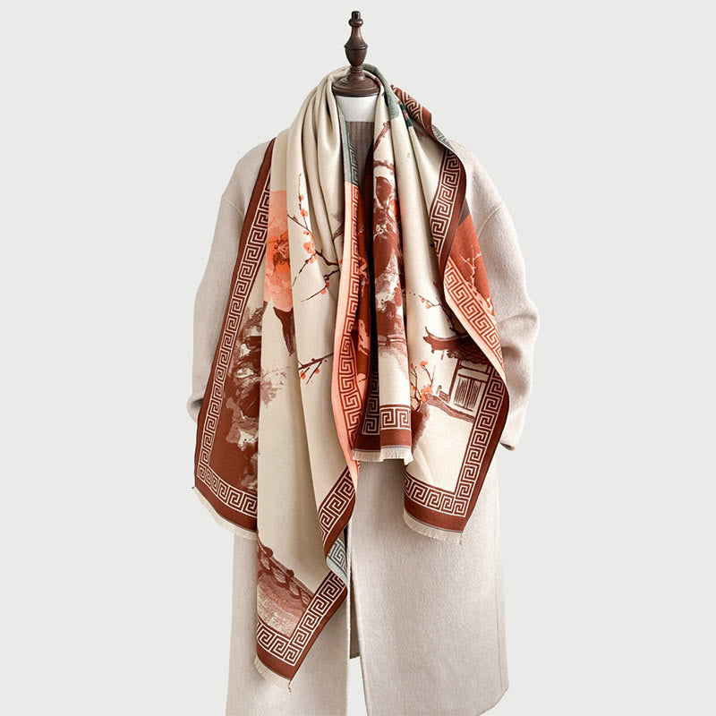 Tactile Knit Tibetan Ink Painting Meditation Shawl Wrap