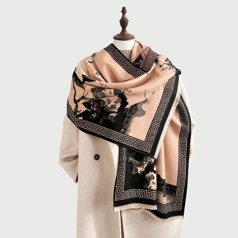 Tactile Knit Tibetan Ink Painting Meditation Shawl Wrap