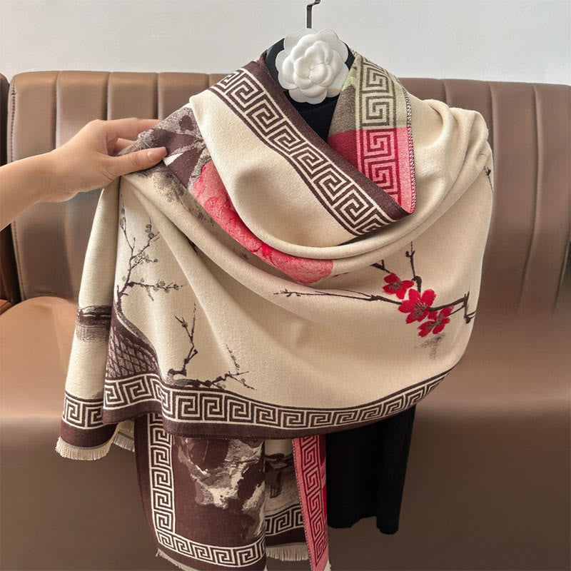 Tactile Knit Tibetan Ink Painting Meditation Shawl Wrap