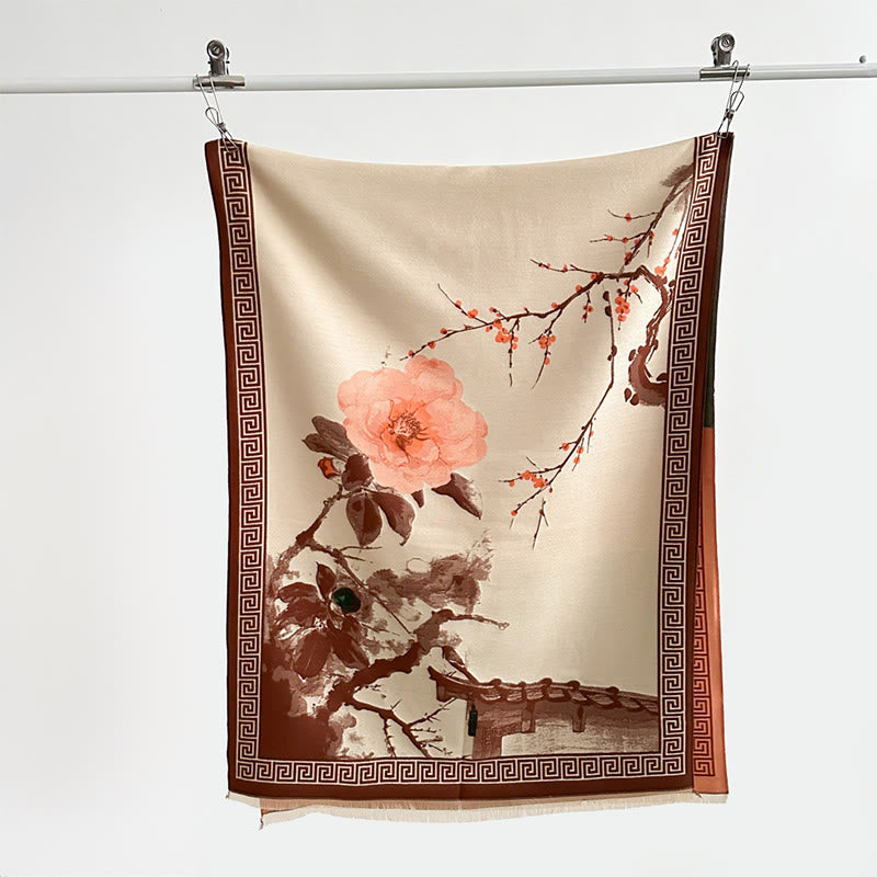 Tactile Knit Tibetan Ink Painting Meditation Shawl Wrap