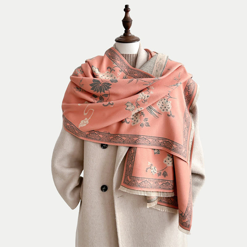 Winter Birds Bamboo Leaves Vines Pattern Soft Scarf Shawl