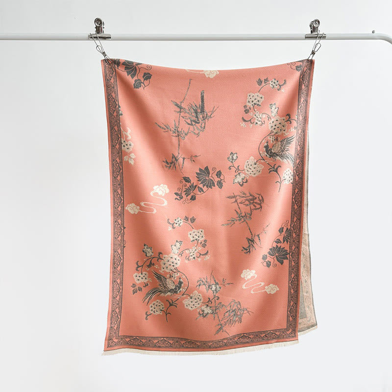 Winter Birds Bamboo Leaves Vines Pattern Soft Scarf Shawl