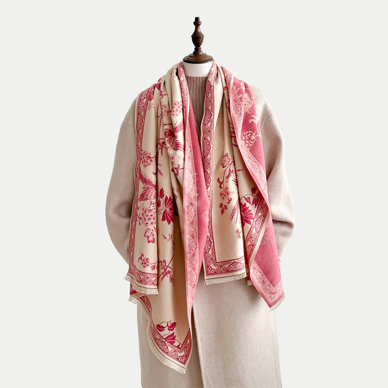 Winter Birds Bamboo Leaves Vines Pattern Soft Scarf Shawl