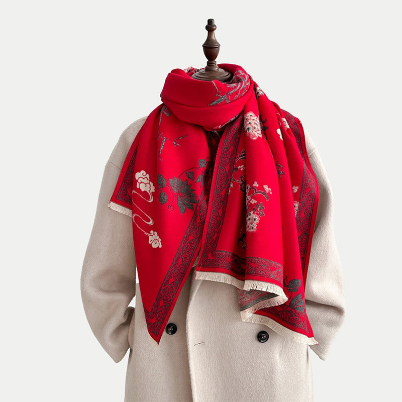 Winter Birds Bamboo Leaves Vines Pattern Soft Scarf Shawl