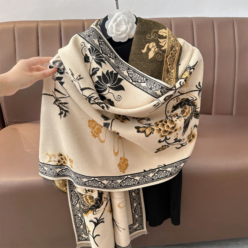 Winter Birds Bamboo Leaves Vines Pattern Soft Scarf Shawl