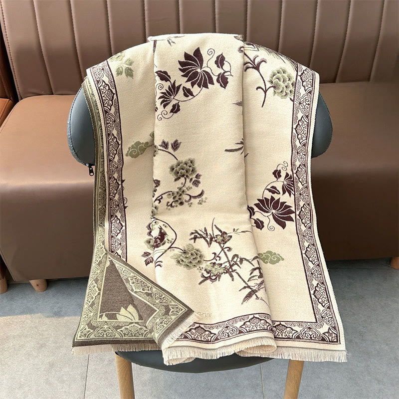 Winter Birds Bamboo Leaves Vines Pattern Soft Scarf Shawl