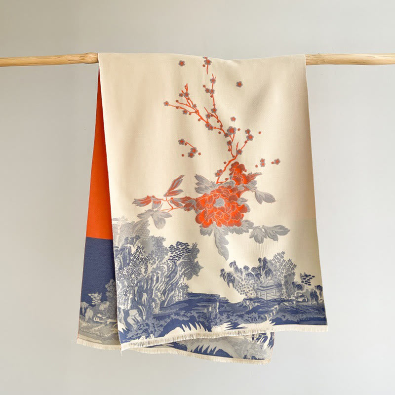 Botanical Pattern Knit Meditation Tibetan Shawl Wrap
