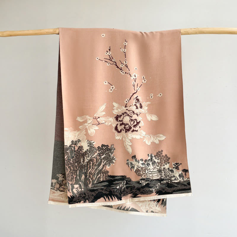 Botanical Pattern Knit Meditation Tibetan Shawl Wrap