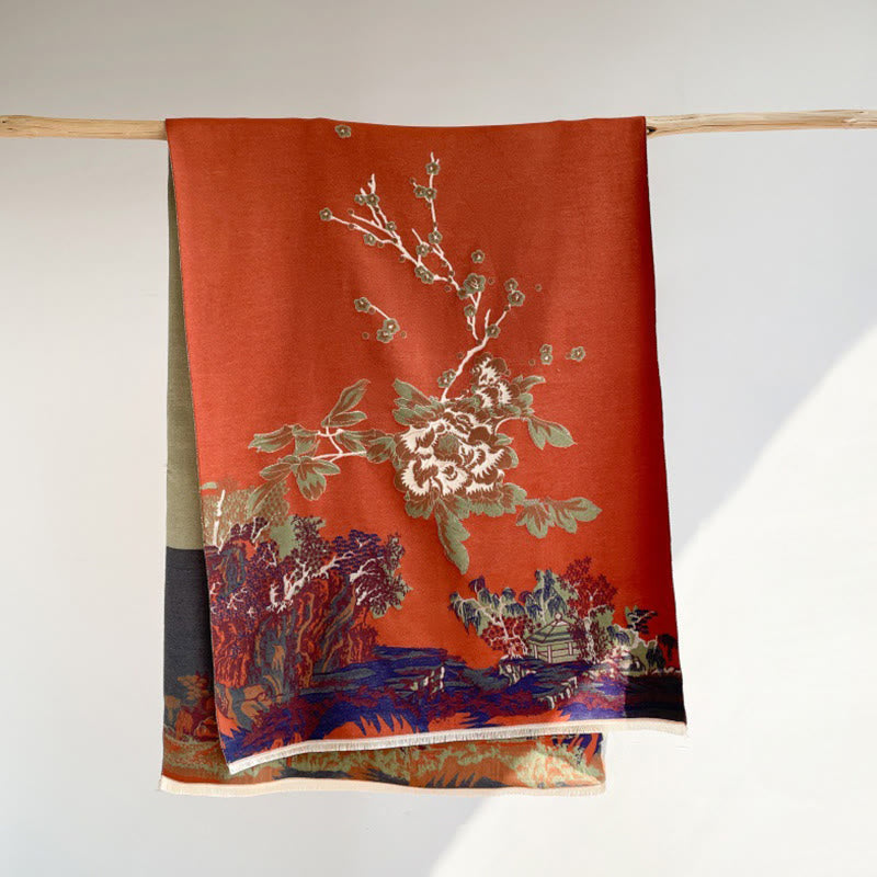 Botanical Pattern Knit Meditation Tibetan Shawl Wrap