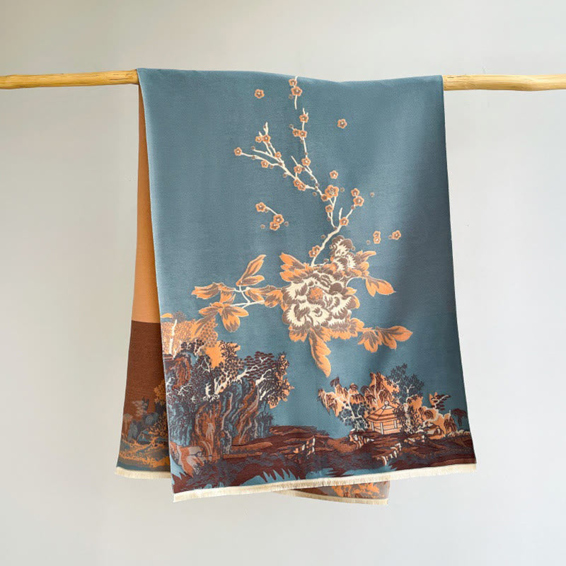Botanical Pattern Knit Meditation Tibetan Shawl Wrap