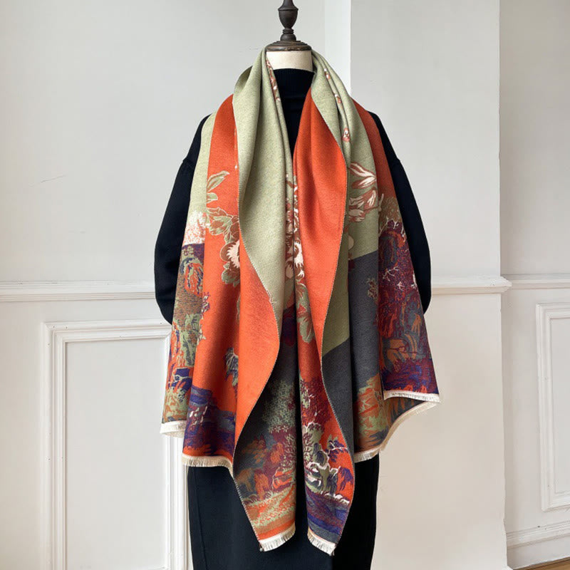Botanical Pattern Knit Meditation Tibetan Shawl Wrap