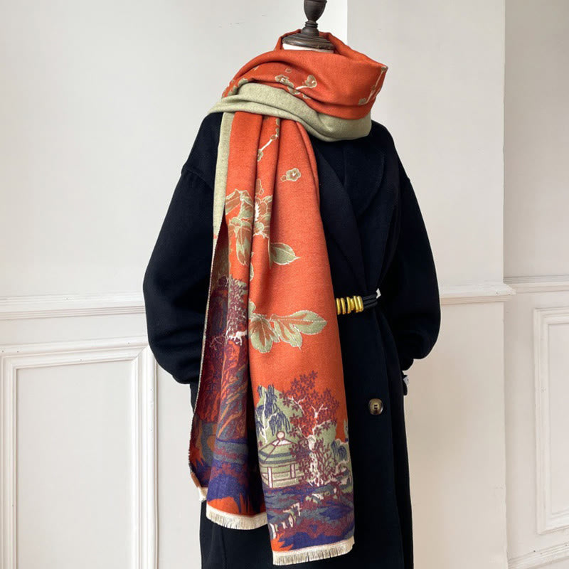 Botanical Pattern Knit Meditation Tibetan Shawl Wrap