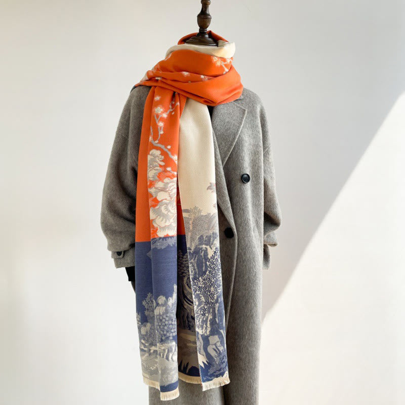 Botanical Pattern Knit Meditation Tibetan Shawl Wrap