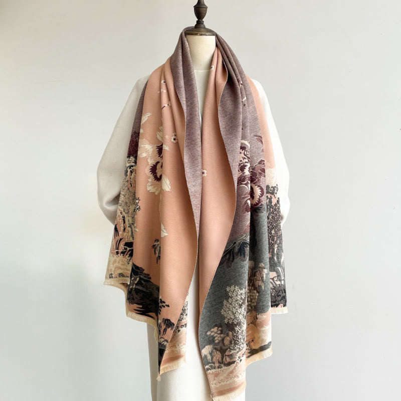 Botanical Pattern Knit Meditation Tibetan Shawl Wrap