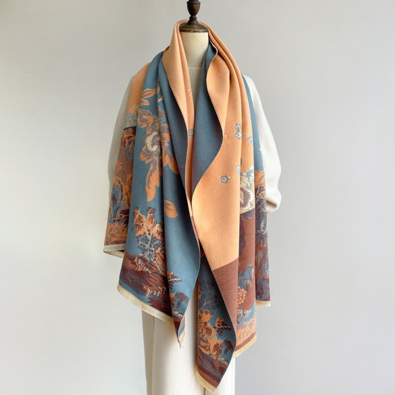 Botanical Pattern Knit Meditation Tibetan Shawl Wrap