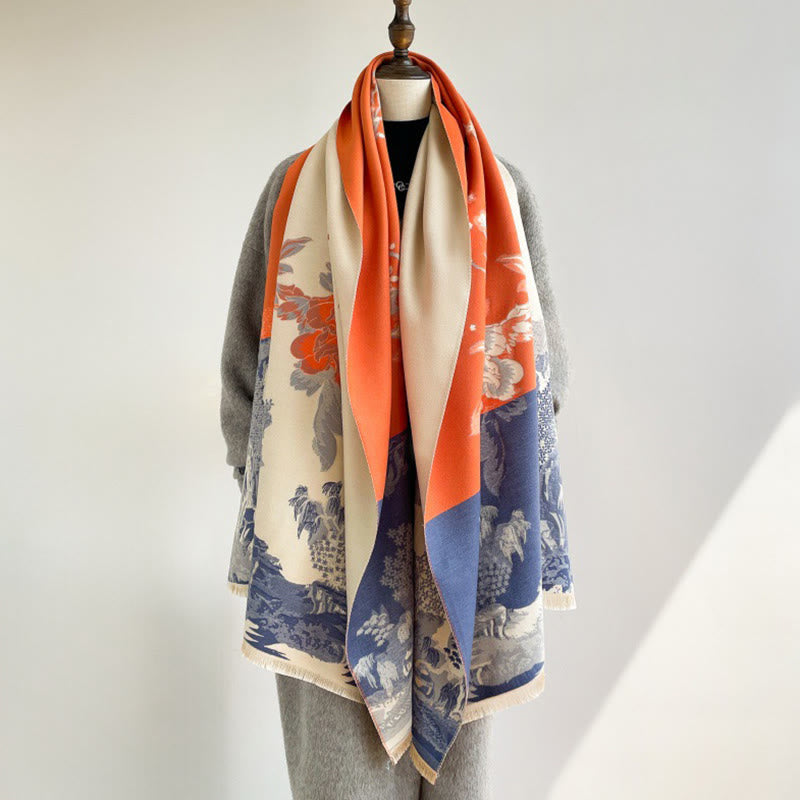 Botanical Pattern Knit Meditation Tibetan Shawl Wrap