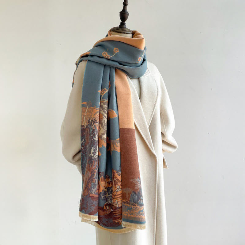Botanical Pattern Knit Meditation Tibetan Shawl Wrap