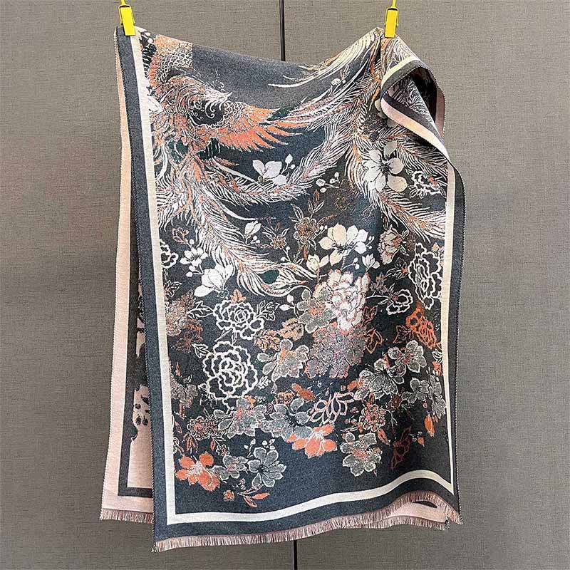 Tactile Knit Phoenix Motif Meditation Tibetan Shawl Wrap
