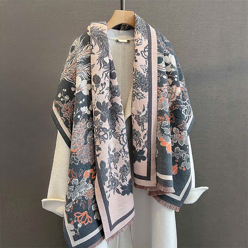 Tactile Knit Phoenix Motif Meditation Tibetan Shawl Wrap