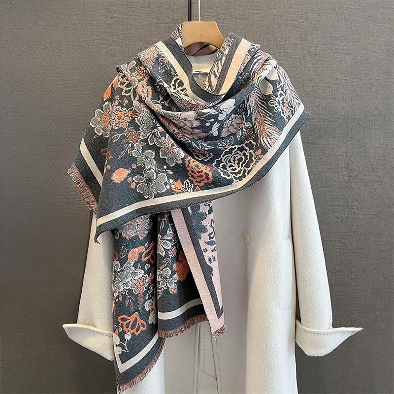 Tactile Knit Phoenix Motif Meditation Tibetan Shawl Wrap